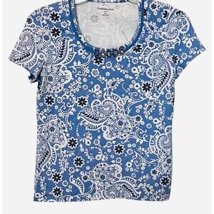 CROFT & BARROW CAP SLV, SCOOP NECK, TUNIC T-SHIRT, WOMENS, M-BLUE/WHITE PAISLEY